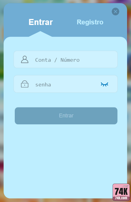 Inicie Agora: Cadastro no 74k.com